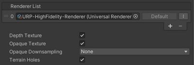 URP renderer settings.